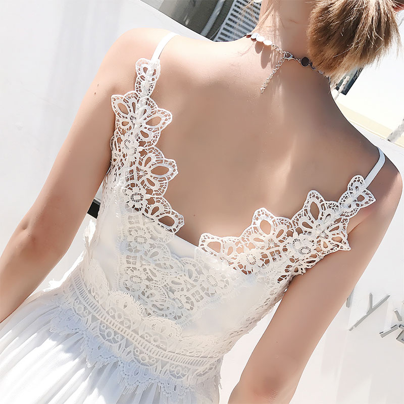 Dress4722 เดรสสายเดี่ยวออกงานประดับลูกไม้ฉลุช่วงอกและเอว ชายลูกไม้สองชั้น ผ้าชีฟองเกรดพรีเมียมเนื้อดี ผ้าดีทรงสวยงานดี