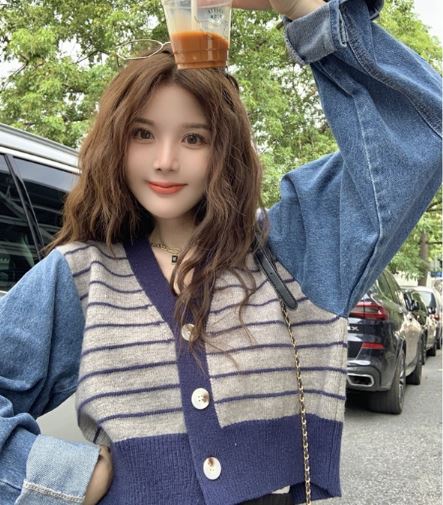 เสื้อ jacket ยีนส์ ผู้หญิง แบบเท่ ๆ jacket ยีนส์ แขนยาว แบบวัยรุ่น ผสมผ้า คอตต้อน ดีไซน์สวย แบบน่ารัก 816957