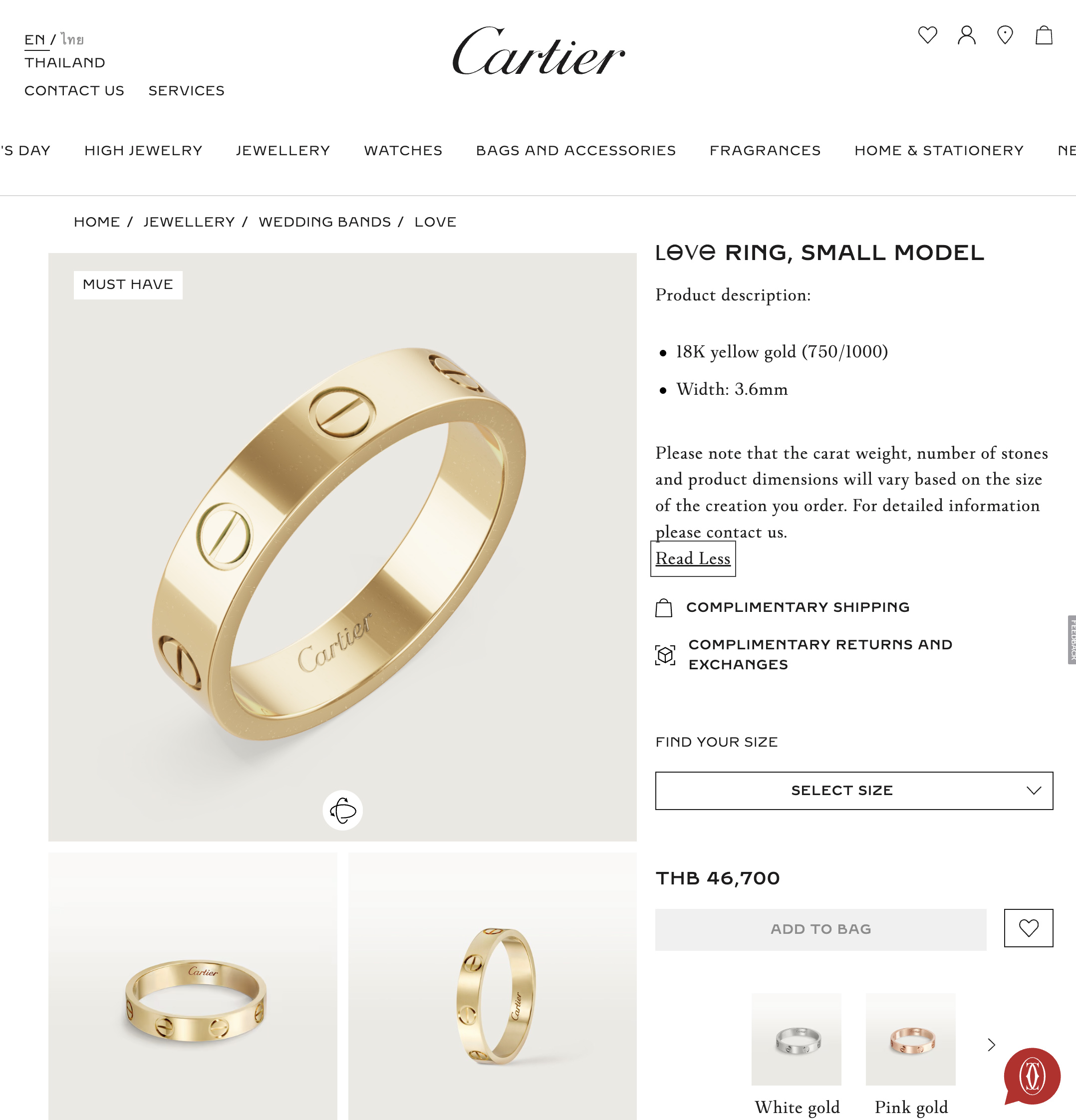 Cartier Yellow Gold Love Small Rings Size : 48
