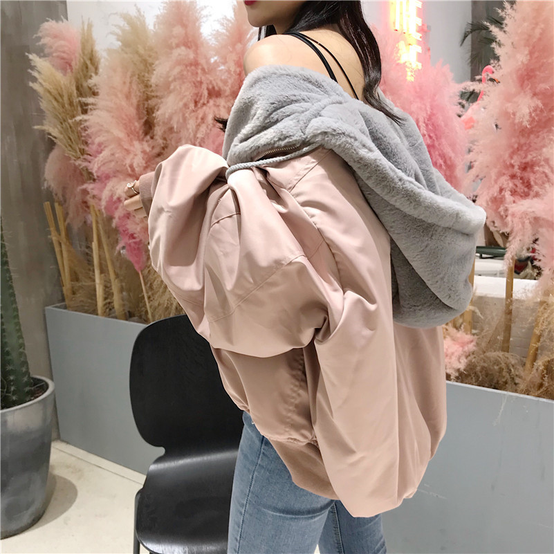 งานจริงน่ารักมาก!! เสื้อกันหนาวบุขนช่วงตัวและฮู้ดนุ่มสุดๆ ทรงโคล่ง Over Size ช่วงแขนบุซับในกันลม งานดีพร้อมส่งจ้า สีชมพูนู๊ด