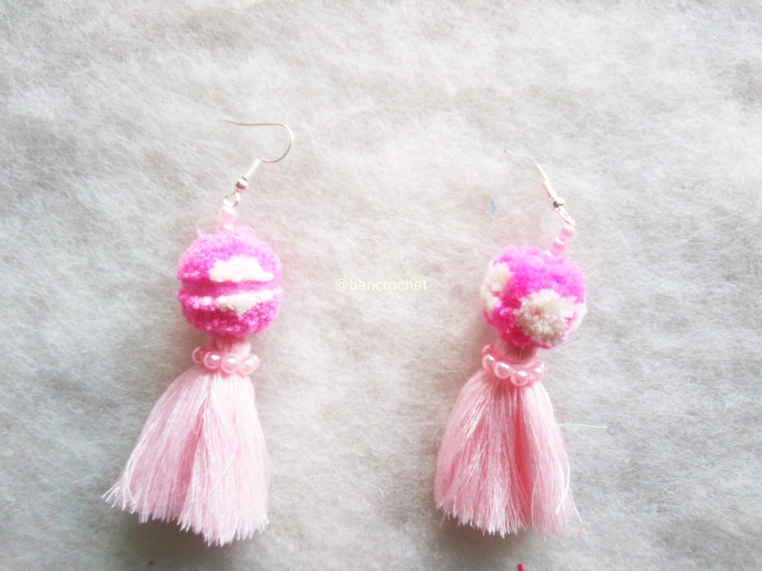ต่างหูถักโครเชต์ crochet earrings สีชมพู 3.5 นิ้ว