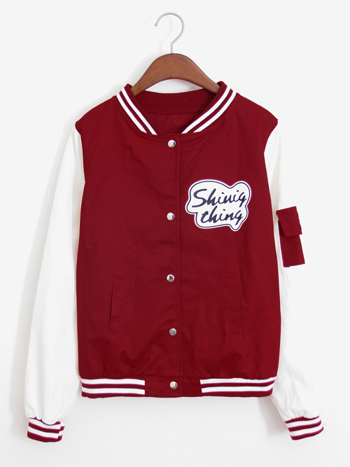 พร้อมส่ง - เสื้อคลุมกันหนาว เบสบอล สีแดงเลือดหมู น่ารัก อินเทรนด์ สุดๆ แดง เลือดหมู