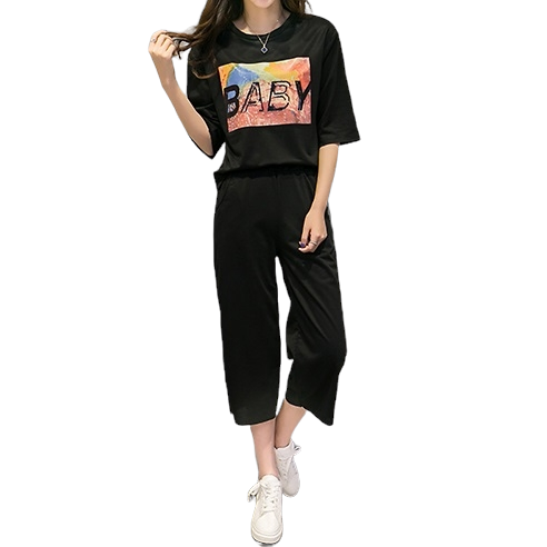 Set_bt1777 ชุดเซ็ท 2 ชิ้น(เสื้อ+กางเกง) เสื้อแขนยาวสี่ส่วนสกรีนลาย+กางเกงขายาวห้าส่วนเอวยืดกระเป๋าข้าง ผ้าคอตตอนเนื้อดีหนานุ่มยืดหยุ่นสูง งาน Set 2 ชิ้นเข้าชุด แบบน่ารักใส่เก๋ๆ ได้บ่อย