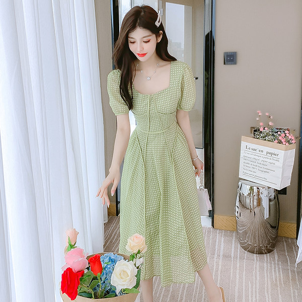 เดรสลูกไม้ เดรสชีฟองสวยๆ แขนสั้น By Meiyi women's clothing