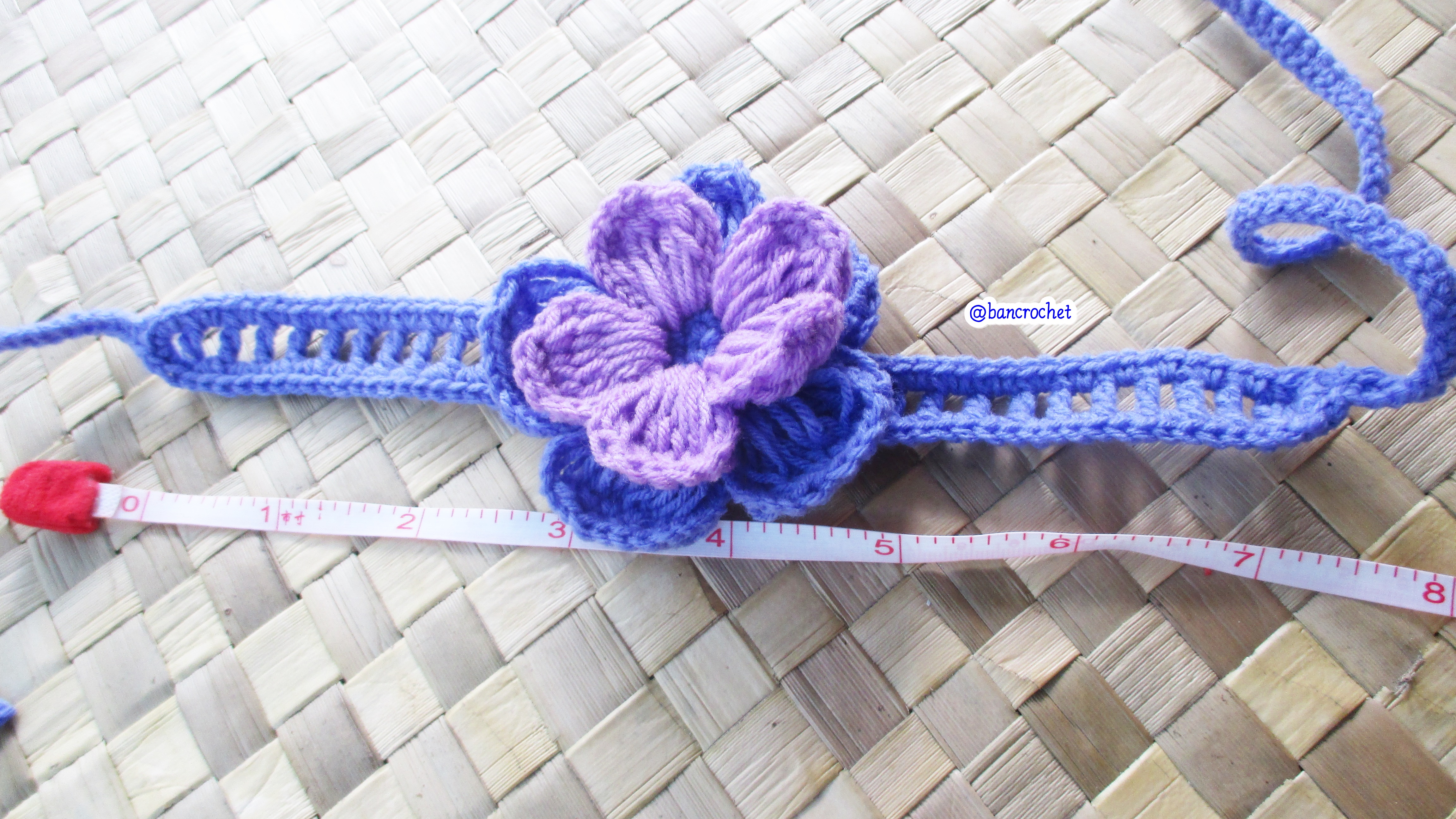 Bancrochet ที่คาดผมถักโครเชต์ ดอกไม้ถักคาดผม Crochet Flower Headband ม่วงคราม 7x6 Inch
