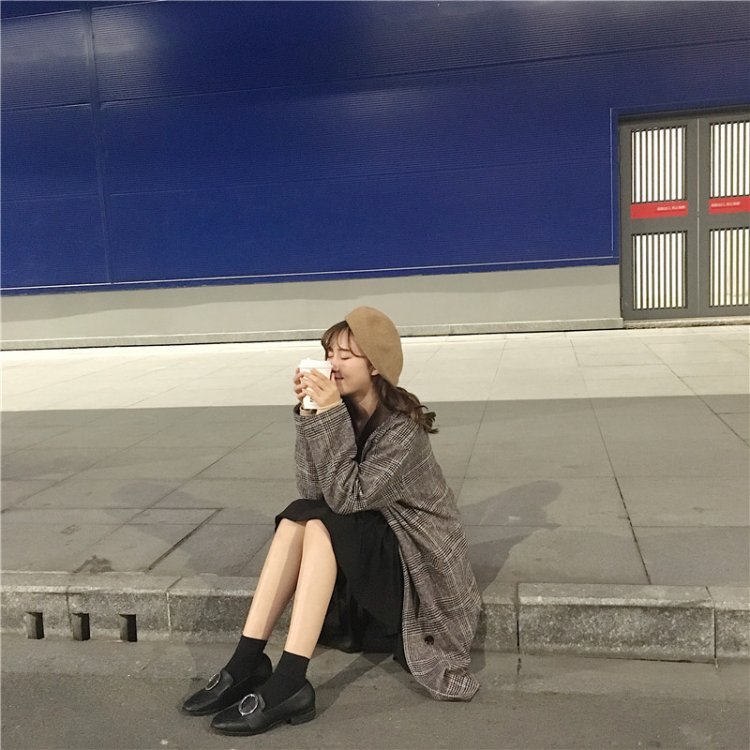 Korea Minimal Coat เสื้อคลุมกันหนาว ตัวยาว สไตล์เกาหลี ผ้าทอลายสก๊อต บุซับในกันลม