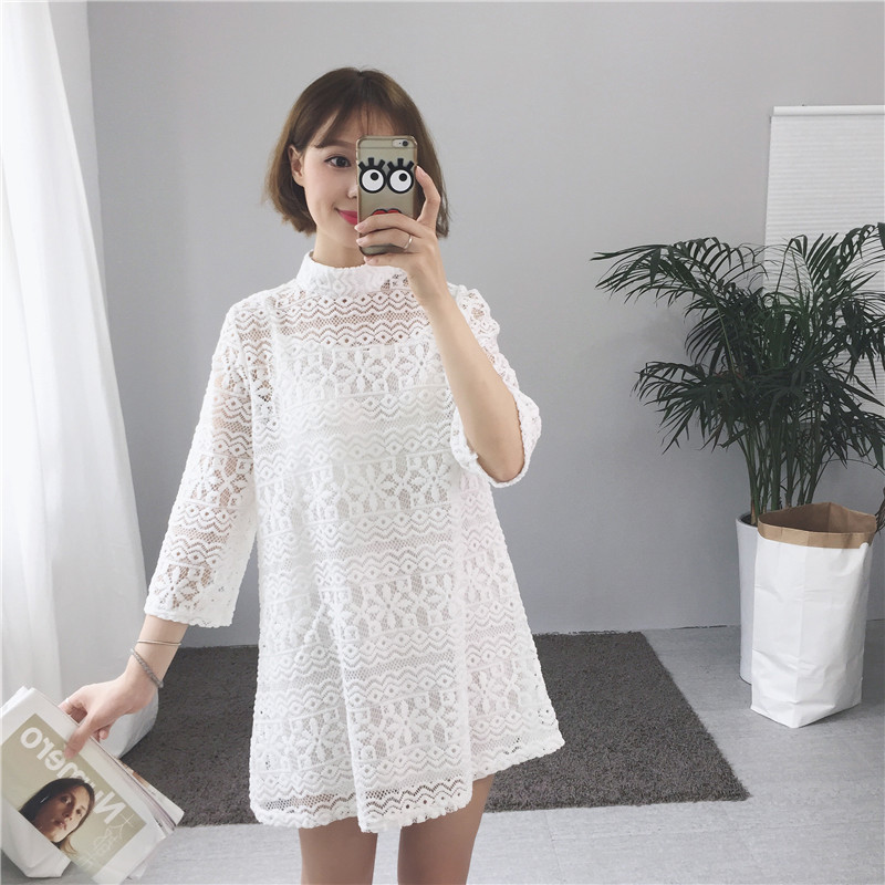 มินิเดรส หรือเสื้อตัวยาว งานถักดูดีมาก งานโอเคเลยจ้า แถมเสื้อสายเดี่ยวด้านใน ขาว