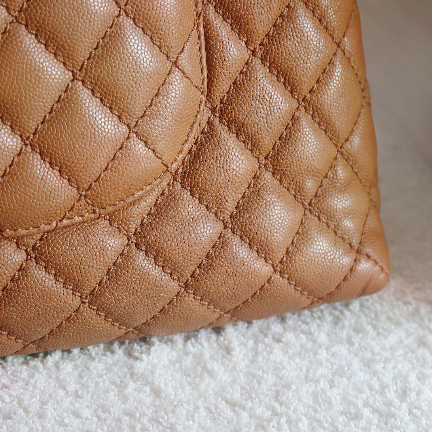 Chanel Caramel Caviar Coco Handle Lizard Medium 13" RHW