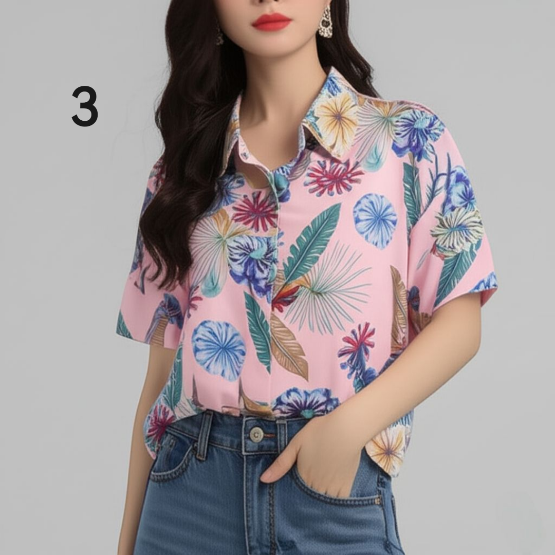 🌺 Blouse3747 เสื้อฮาวายสไตล์เกาหลี ใส่ชิลล์ เท่ได้ทุกวัน เสื้อเชิ้ตลายดอกไม้ผ้าสปันเนื้อนิ่มใส่สบาย
