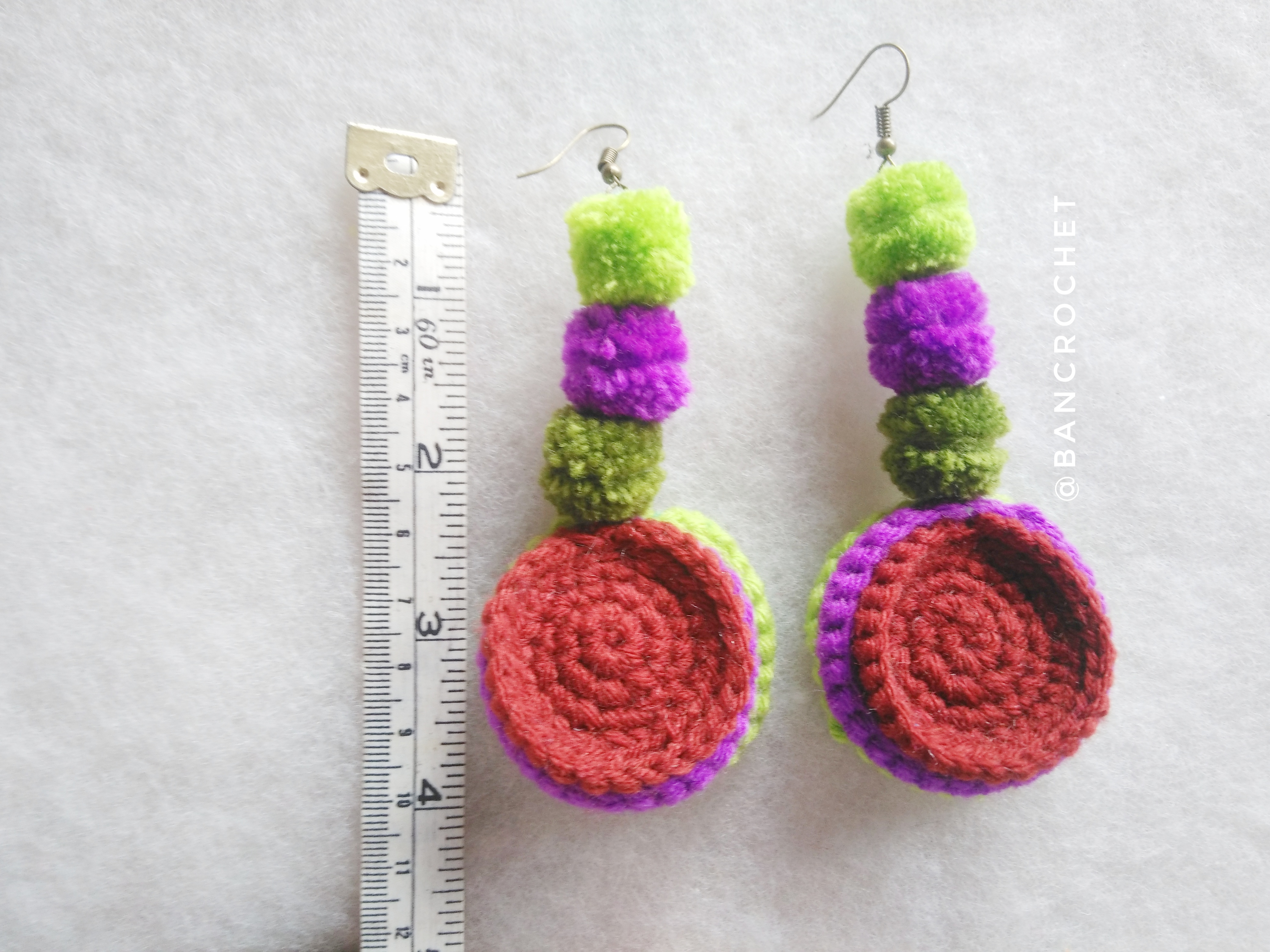 Bancrochet ต่างหูถักโครเชต์ crochet earring หลากสี 4-6 นิ้ว