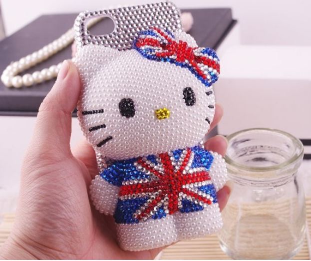 เคส iPhone 6 6plus 5.5inch 4g 4s 5g 5 5c เคส Diy 3 มิติ เคส ติดคริสตัล ไขมุก เพชร ลาย คิตตี้ ตัวใหญ่ ใส่เสื้อ ธงชาติ อังกฤษ 134903