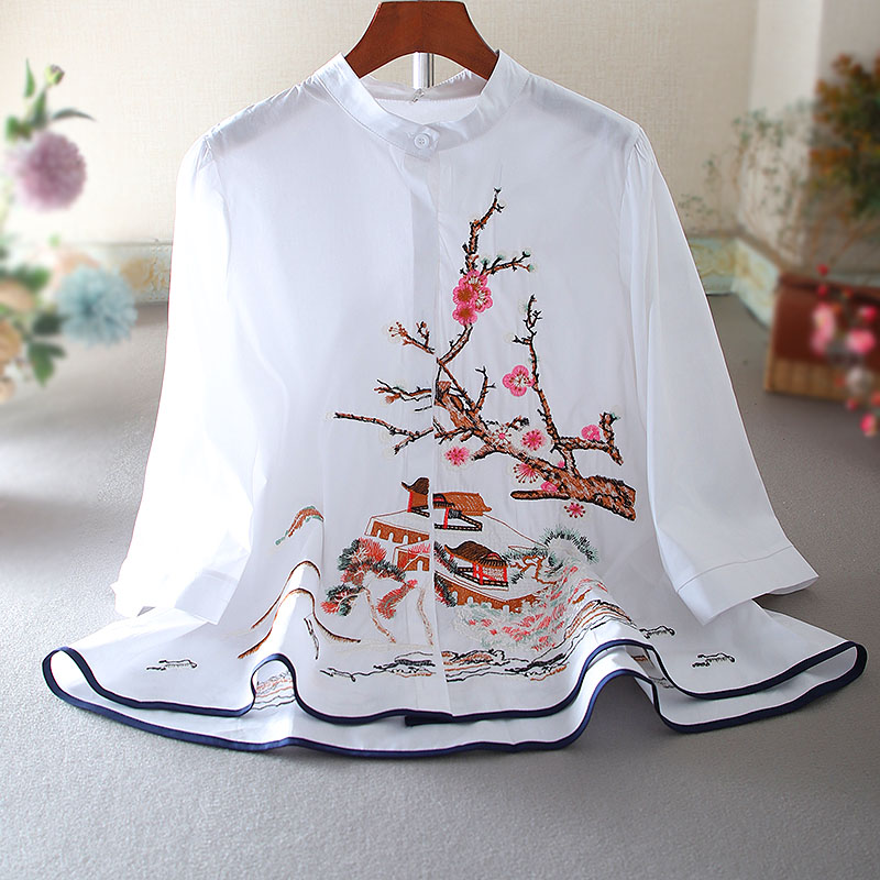เสื้อลินิน เสื้อผ้าฝ้ายลินิน เสื้อเชิ้ตผ้าลินิน ปักลายสวยๆด้วยด้าย สไตล์VINTAGE