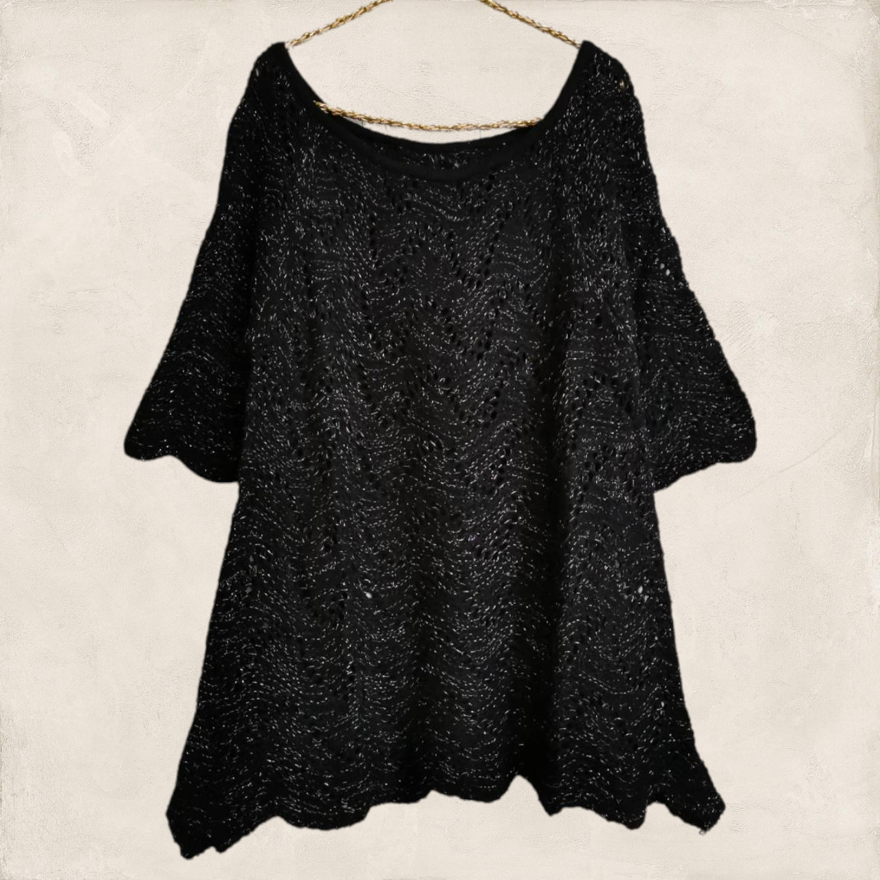 Blouse3430 เสื้อไหมพรมทรงปล่อยแขนสามส่วน ไหมพรมถักเนื้อดียืดได้เยอะ มี 3 สี ดำ, เหลืองมัสตาร์ด, อิฐ