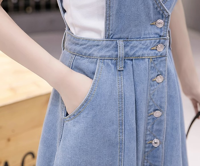 เดรสยีนส์ เดรส กระโปรงยาว แบบชุดเอี้ยม ใส่เที่ยว แบบวัยรุ่น น่ารัก ๆ เดรสยีนส์ ใส่เที่ยว 495280