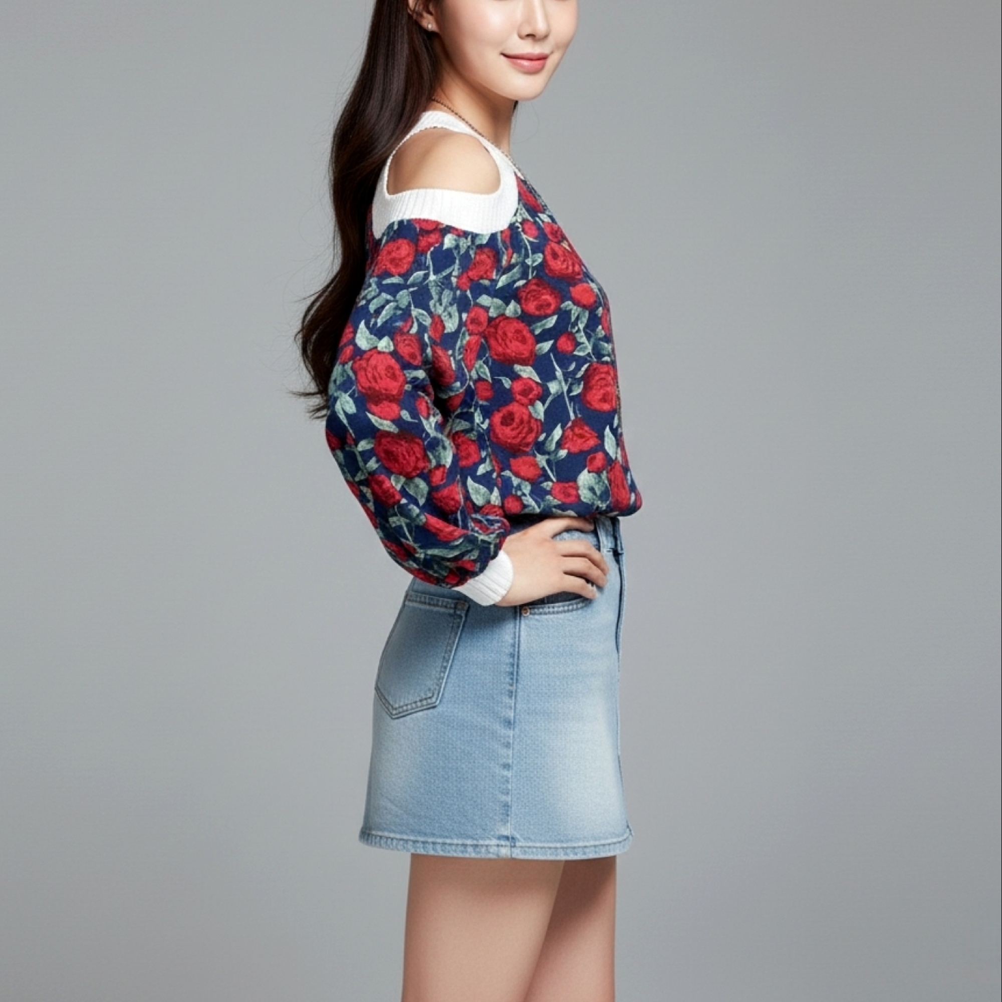 Blouse4009 เสื้อแขนยาวเว้าไหล่ลายดอกไม้ แต่งไหมพรมที่คอเสื้อ ช่วงไหล่ และปลายแขน ผ้าชีฟองเนื้อหนามีน้ำหนักทิ้งตัวไม่ยับง่าย งานดีสวยหรูดูแพง ผ้าสวยเกินราคา แมทช์กับอะไรก็เข้า