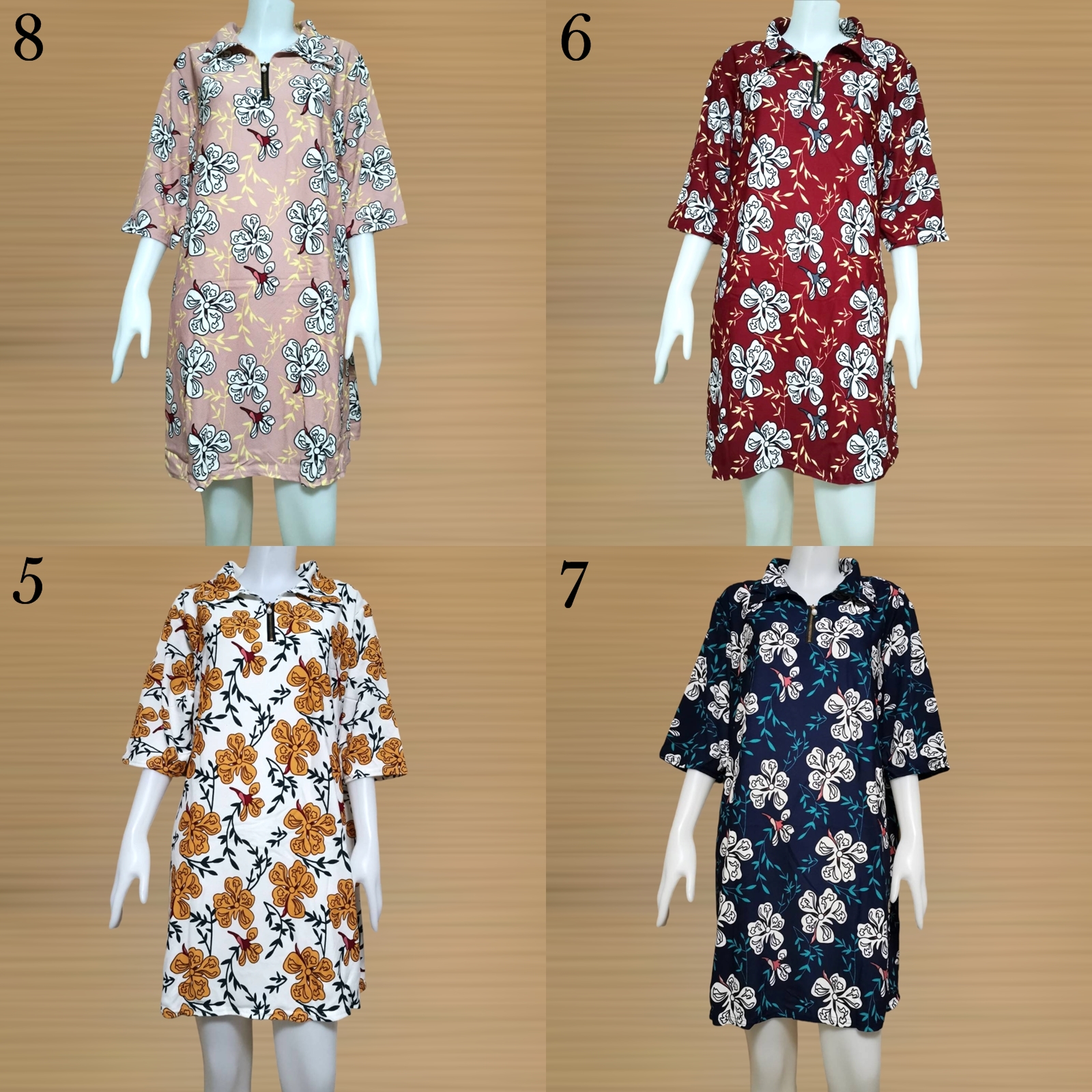 Blouse3754 เสื้อแฟชั่นไซส์ใหญ่ตัวยาวลายดอกไม้ แขนสามส่วน คอปกแต่งซิปรูดได้ ผ้าวูลเวฟ(ผ้าหนังไก่)เนื้อดีนุ่มใส่สบายยืดขยายได้เยอะ งานดีทรงดี ทรงนี้ใส่ได้เรื่อยๆ มีหลายสีหลายลาย