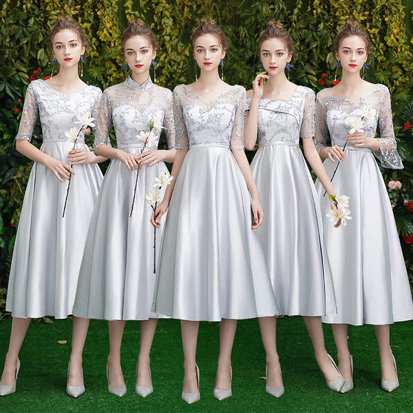ชุดเพื่อนเจ้าสาว ชุดไปงานแต่งงาน ชุดเพื่อนเจ้าสาวสีเทา