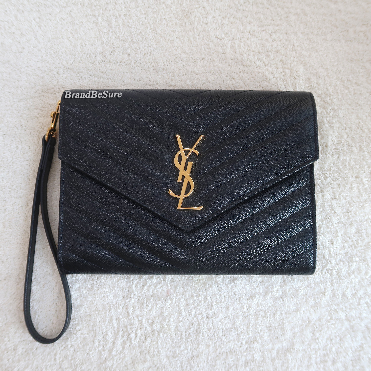 Saint Laurent Black Cassandre Matelasse Wristlet Pouch
