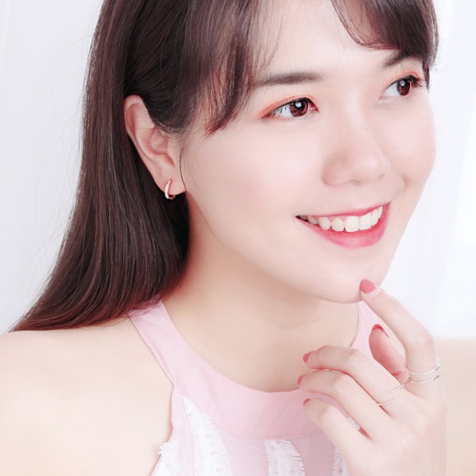 ต่างหูเงินแท้ S925 รุ่น Romance ต่างหูห่วงเพชร CZ 8เม็ด สีเงิน พิงค์โกลด์ ตุ้มหูเงินS925