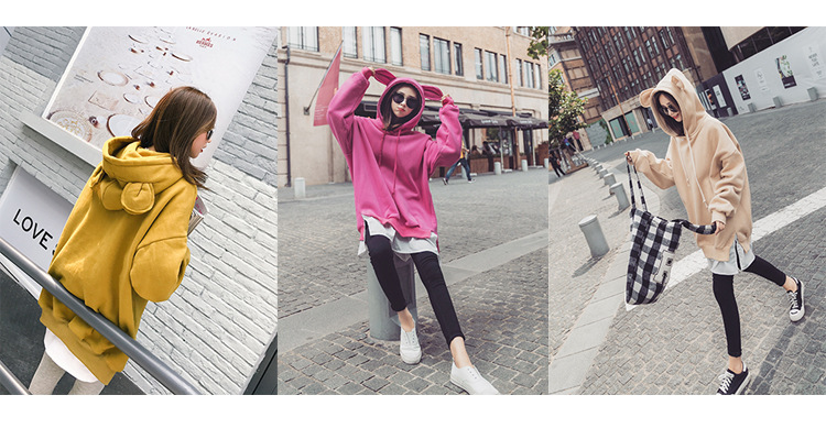 เสื้อกันหนาวฮู้ดดี้ แฟชั่นเกาหลี หูหมี ผ้าเนื้อนุ่ม ด้านในเป็นผ้าสำลี กันหนาวได้จ้า พร้อมส่ง งานจริงในภาพสุดท้าย ชมพู