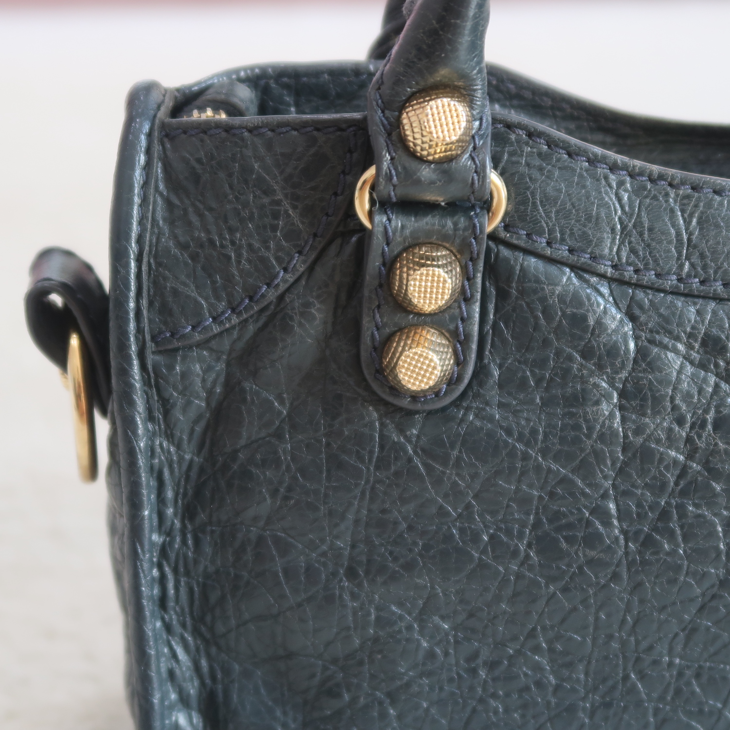 Balenciaga Grey Lambskin Mini City Giant G12 GHW