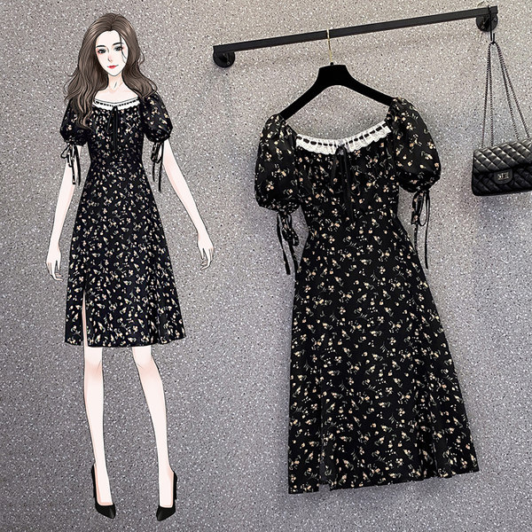 เดรสคนอ้วน เดรสสาวอวบ ชุดเดรสคนอ้วนวัยรุ่นแขนสั้น BY PLUS SIZE Girl