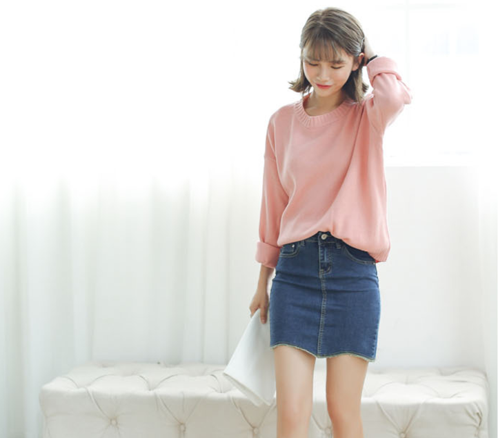 Sweater เสื้อสเวทเตอร์แขนยาว สีชมพู ทรงสวย จะใส่เดี่ยวไหรือใส่โค้ทคลุมก็เริ่ด