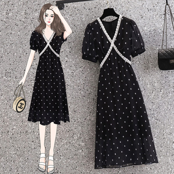 เดรสคนอ้วน เดรสสาวอวบ ชุดเดรสคนอ้วนวัยรุ่นแขนสั้น BY PLUS SIZE Girl