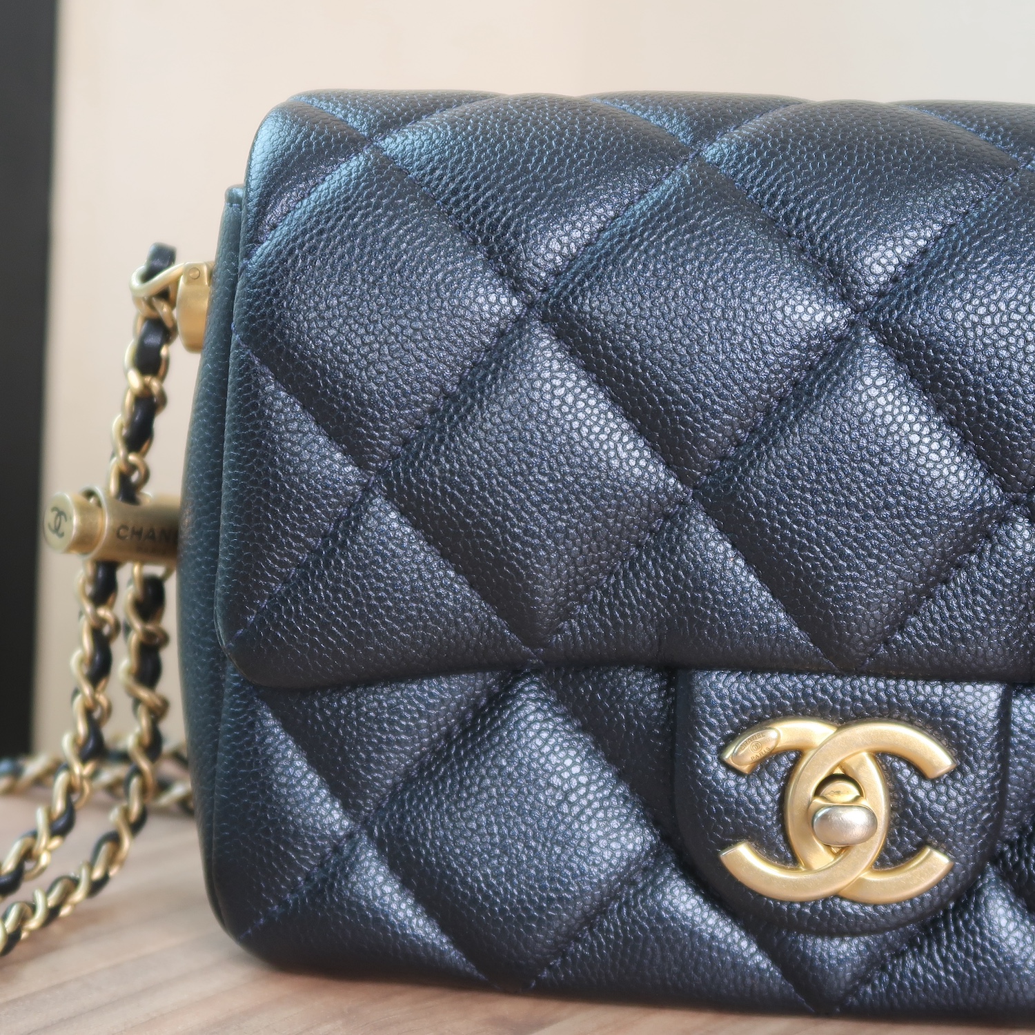 Chanel Black Caviar Mini 7" Adjustable Strap GHW