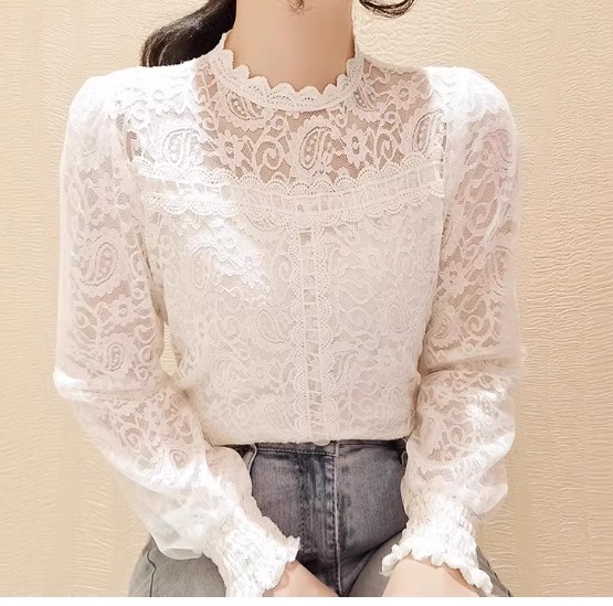 เสื้อลูกไม้ วัยรุ่น ลุ๊ค คุณหนู เสื้อลูกไม้ แขนยาว แบบสวย ๆ วัยรุ่น ใส่ออกงาน ทำงาน ทางการ ก็น่ารัก สีขาว เบจ 729357