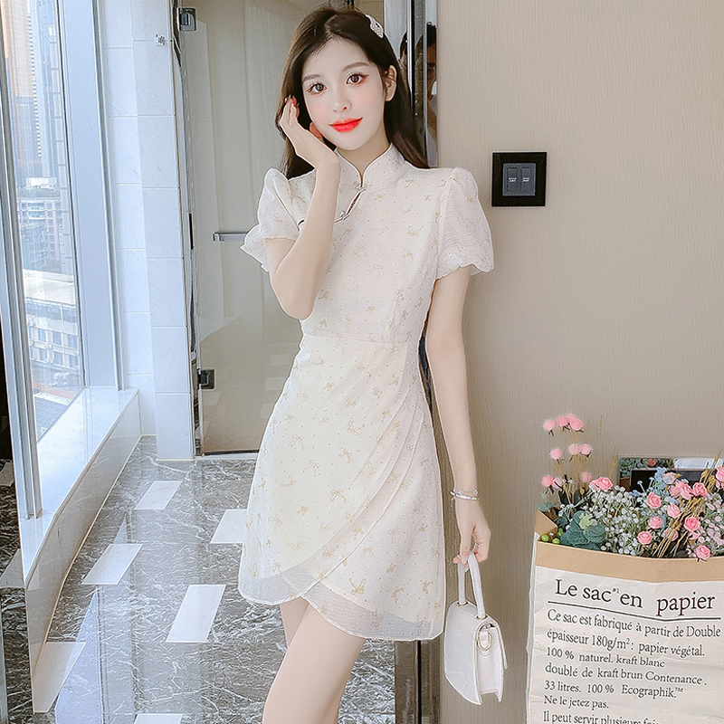 เดรสลูกไม้ เดรสชีฟองสวยๆ แขนสั้น By Meiyi women's clothing