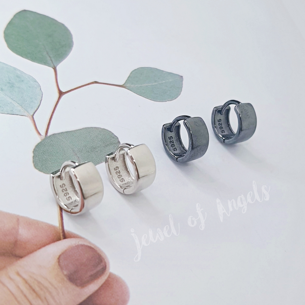 ต่างหูห่วงเล็กเงินแท้ S925 รุ่น Prosper ห่วงหนา สูง 10mm สีเงิน สีดำ ตุ้มหูห่วง เงินแท้ทั้งชิ้น Silver925