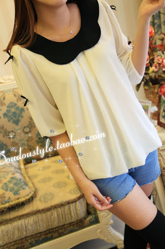 **มีตำหนิ** เสื้อตัวบน ผ้าชีฟองเนื้อทราย เปิดเว้าช่วงแขน + แต่งโบว์ มีซับใน สีขาว ขาว