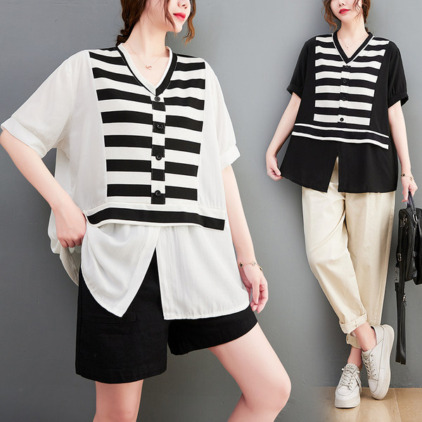 เสื้อลินินคนอ้วน เสื้อทีเชิ้ตคนอ้วนผู้หญิง เสื้อทีเชิ้ตตัวใหญ่ By Literary Plus size