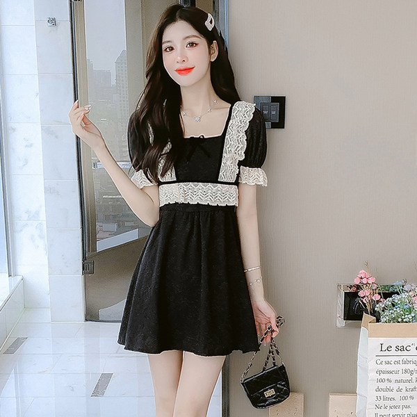เดรสลูกไม้ เดรสชีฟองสวยๆ แขนสั้น By Meiyi women's clothing