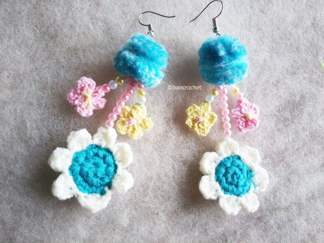 ต่างหูถักโครเชต์ crochet earrings หลากสี 4-6 นิ้ว