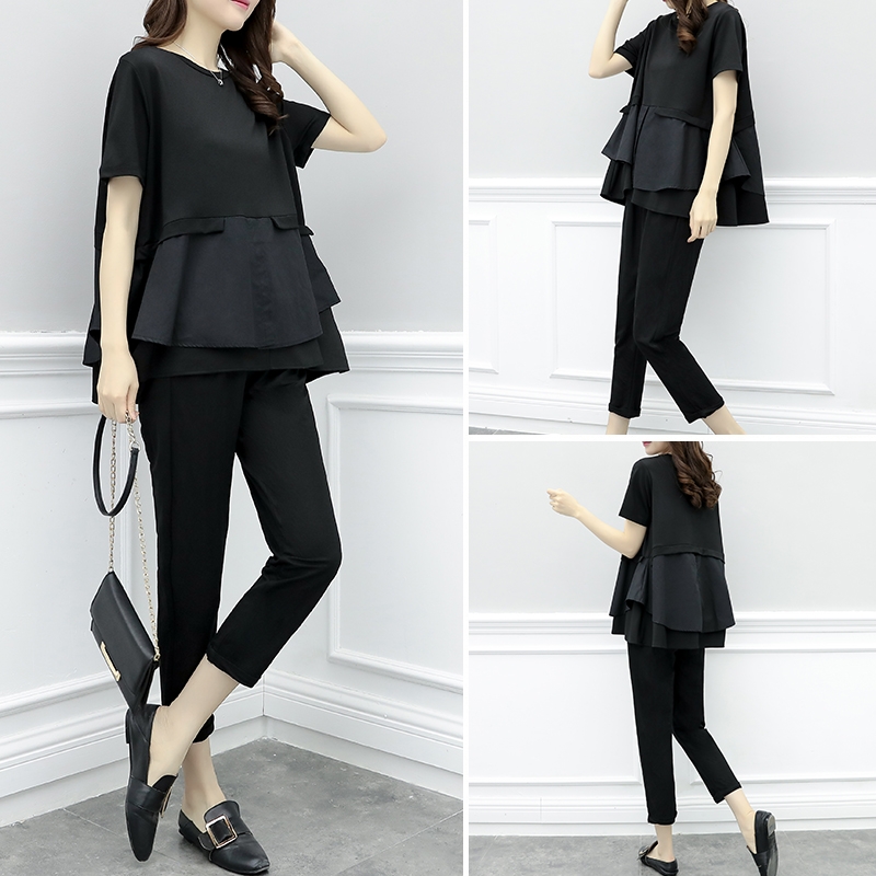 Set_bt1742 ชุดเซ็ท 2 ชิ้น(เสื้อ+กางเกง) เสื้อตัวยาวชายปล่อย+กางเกงขายาวเอวยางยืดมีกระเป๋าข้าง ผ้าคอตตอนสแปนเด็กซ์เนื้อดีหนามีน้ำหนักทิ้งตัวยืดหยุ่นสูง งานสองชิ้นสวยคุ้ม ทรงสวยเรียบหรู ผ้าดีเกินราคาดูสวยแพง ใส่เที่ยว/ใส่ทำงานได้ (สีพื้นดำ)