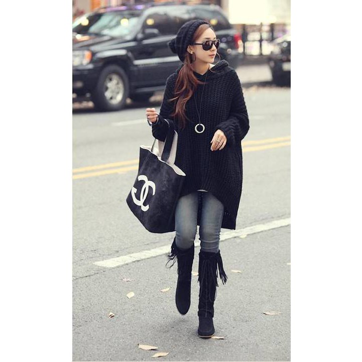 Sweater เสื้อไหมพรม ทรงสถักวยเนื้อดีอุ่น ยืดได้เยอะ สีดำพร้อมส่งจ้า สีดำ