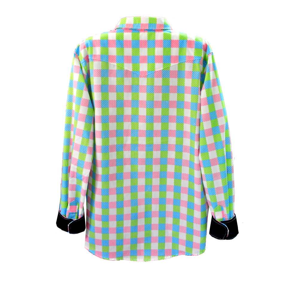 เสื้อเชิ้ตลายสก๊อตผู้หญิง สีเขียว-ขาว-ชมพู-ฟ้า