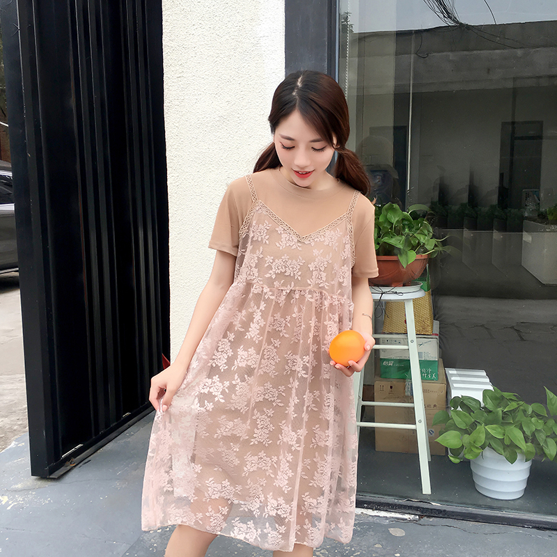 Dress4594 เดรส 2 ชิ้น เดรสลูกไม้ยาวทรงปล่อย+เดรสตัวในผ้าคอตตอนเนื้อดีหนานุ่มยืดหยุ่นสูง งานดีทรงดีลายสวย ดีเทลน่ารักหวานๆ ใส่เก๋ๆ ได้บ่อย มี 2 สี น้ำตาลครีม, ขาวชมพู