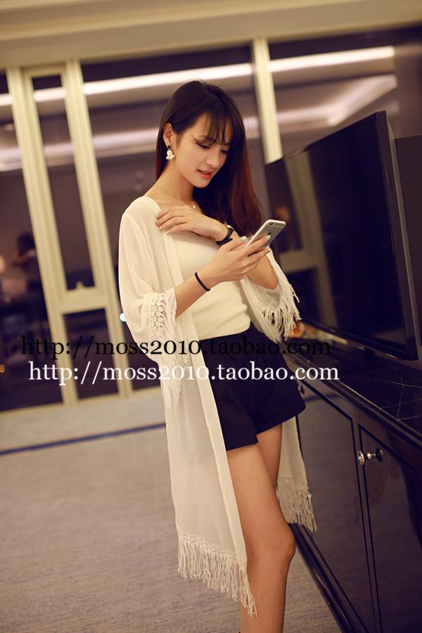 เสื้อคลุมชีฟองสีขาว แต่งงานถักช่วงปลายแขนและปลายชุด หวานๆ งานดีเลยจ้า white