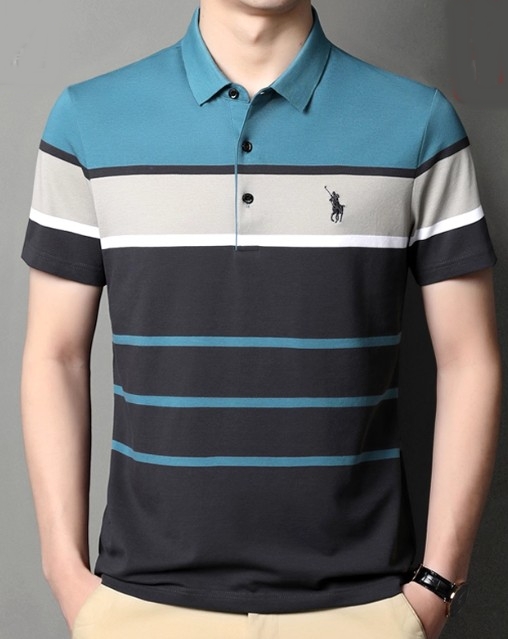 เสื้อโปโล ผู้ชาย ลายขวาง แบบผู้ใหญ่ วัยกลางคน เสื้อ polo สวย ๆ ใส่อยู่บ้าน ทำงาน ออกงาน 287559