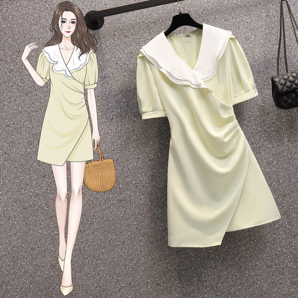 เดรสคนอ้วน เดรสสาวอวบ ชุดเดรสคนอ้วนวัยรุ่นแขนสั้น BY PLUS SIZE Girl