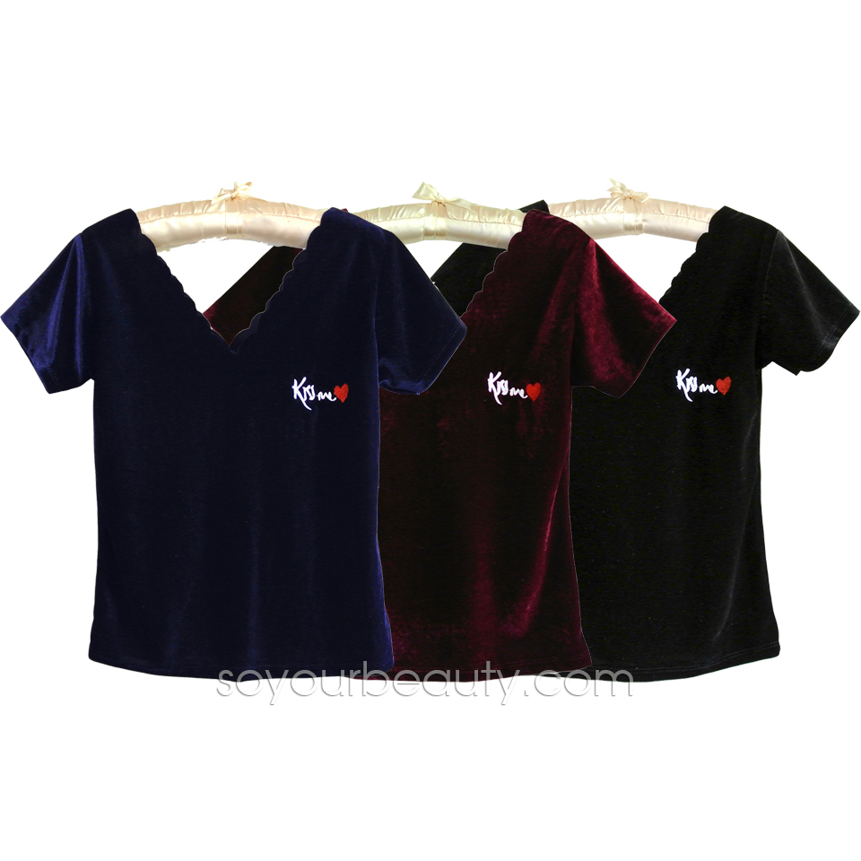 เสื้อยืดกำมะหยี่ คอวี