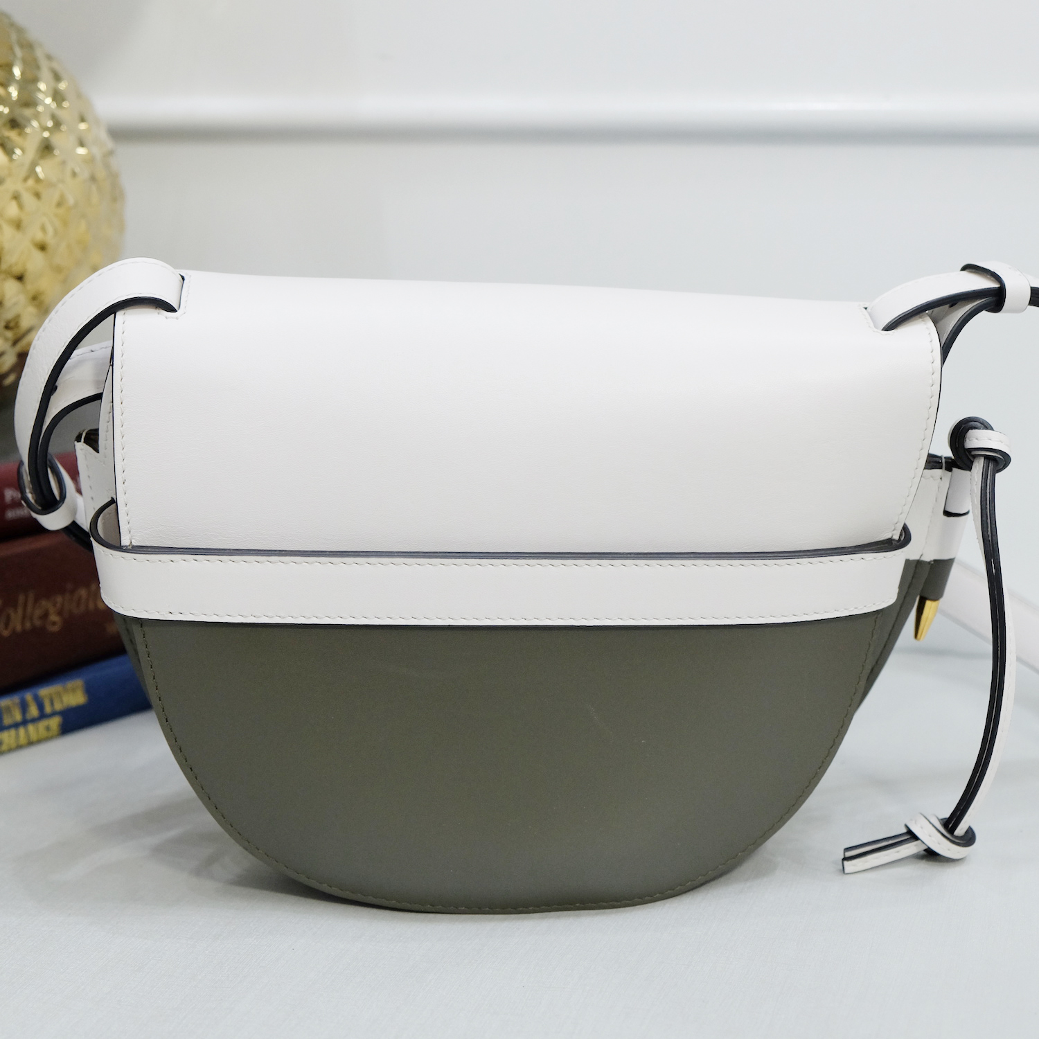 Loewe White/Khaki Calf Leather Small Gate