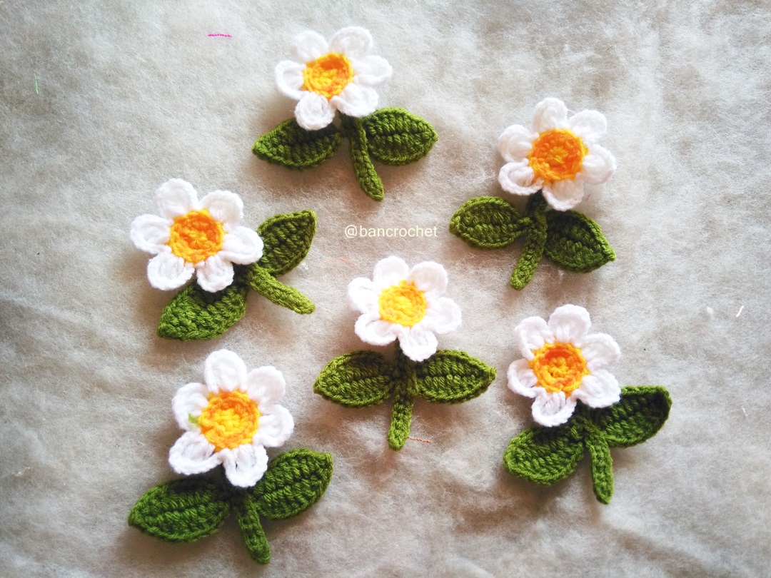 Bancrochet ดอกไม้สีขาวถักโครเชต์ White flowers Crochet สีขาว 3 นิ้ว
