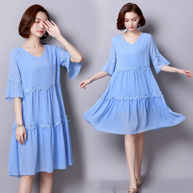 Dress4409 เดรสทรงสวยสีพื้นฟ้าแต่งลูกไม้ แขนสามส่วนระบาย มีซับในอย่างดีทั้งชุด ผ้าชีฟองเกรดพรีเมียมเนื้อดีมีน้ำหนักทิ้งตัวใส่แล้วดูเพรียว งานดีดูสวยแพง ใส่ออกงานได้