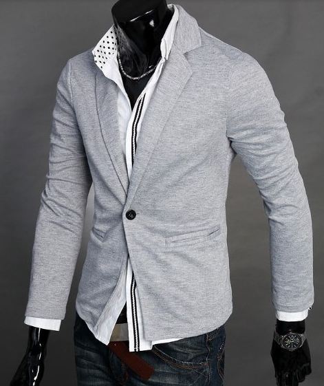 เสื้อคลุมผู้ชายแขนยาว สไตล์ แจ็คเก็ต แบบสูท คอปก ผ้า Cotton Jacket เสื้อคลุมใส่ทำงานใน ออฟฟิต สำหรับผู้ชาย สีเทาอ่อน no 894640_2
