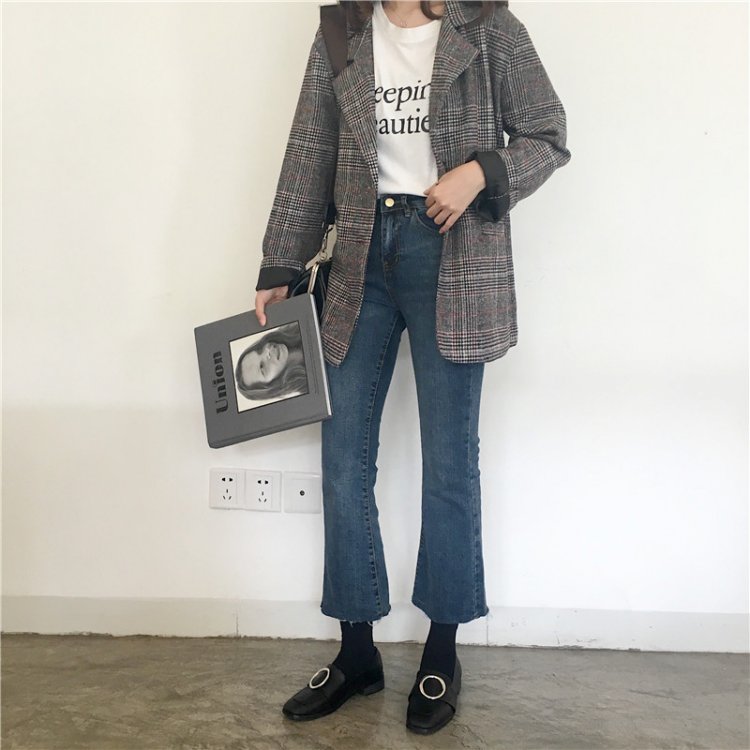 Korea Minimal Coat เสื้อคลุม ตัวสั้น สไตล์เกาหลี ผ้าทอลายสก๊อต บุซับในกันลม