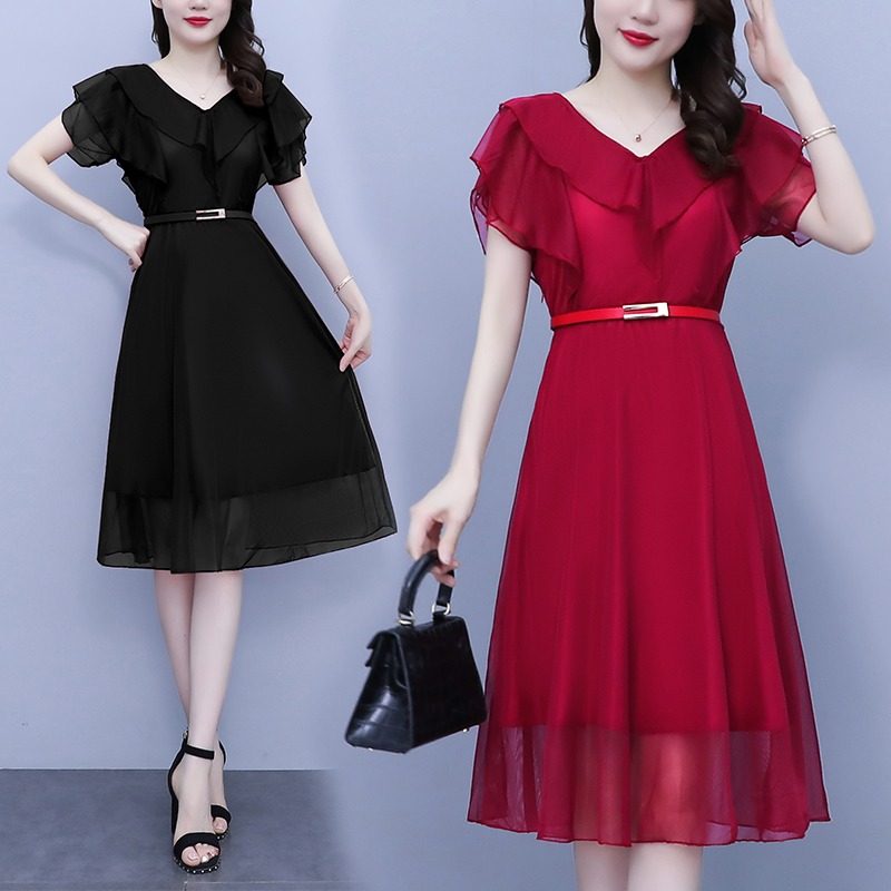 เดรสแขนสั้น มีไซส์ L-5XLอก 38-48 นิ้ว ใส่ได้ทั้งสาวหุ่นดีน่ารักจนถึงสาวอวบพลัสไซส์